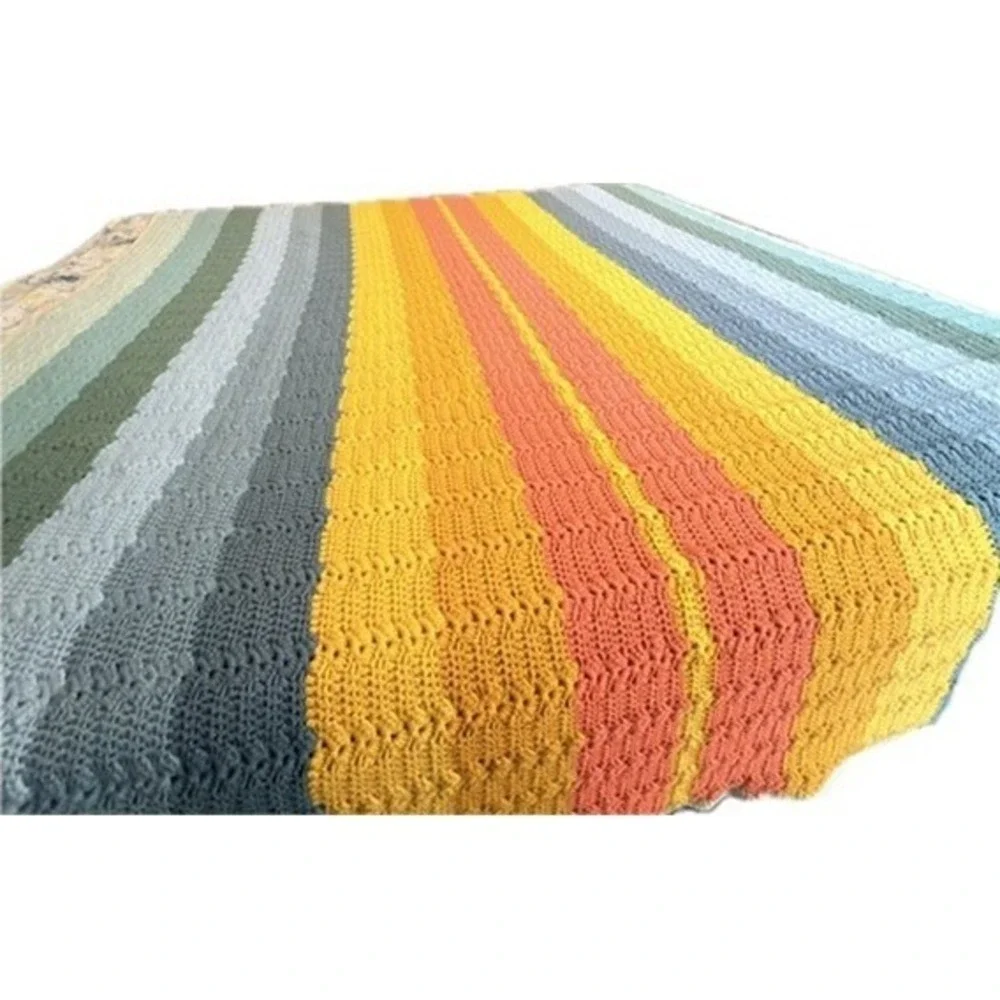 Handmade Rainbow Crochet‎ Afghan Blanket 92x78 Oversized Boho Bedspread